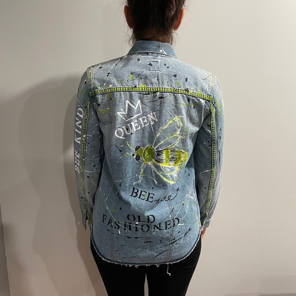 Original HAND PAINTED denim shirt jacket - Picture 10 of 13